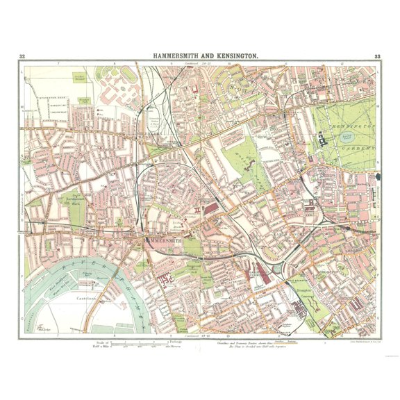 Historic Map - Hammersmith Kensington London - Bartholomew 1921 - Vintage Wall Art