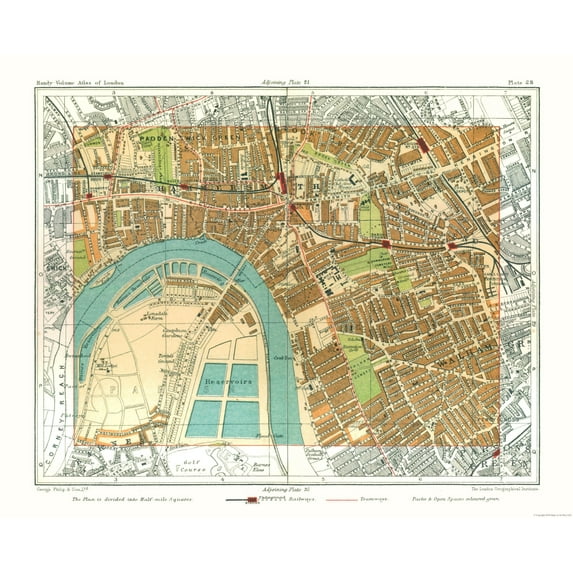 Historic Map - Hammersmith London England - Philip 1904 - Vintage Wall Art