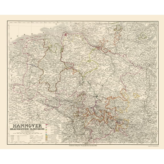 Historic Map - Hannover Germany - Weimar 1856 - 23 x 28.06 - Vintage Wall Art