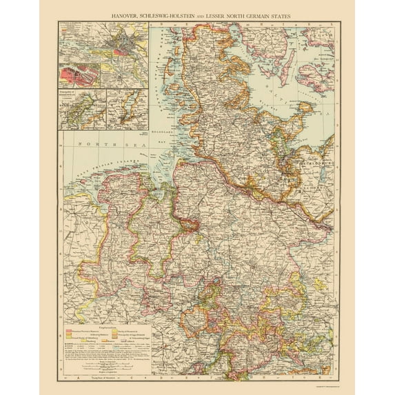 Historic Map - Hannover Schleswig Holstein Germany - Andree 1895 - Vintage Wall Art