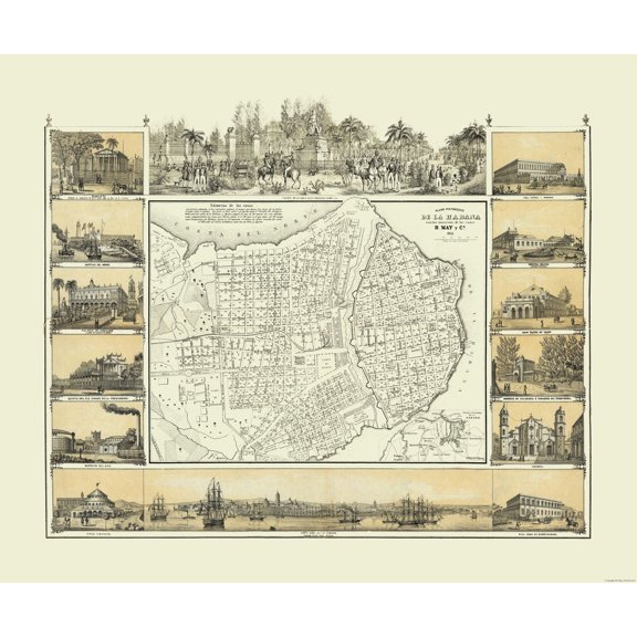 Historic Map - Havana Cuba - May 1853 - Vintage Wall Art