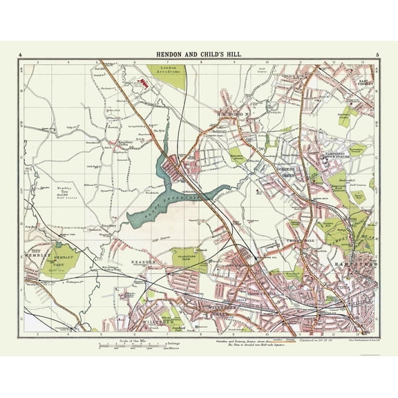 Historic Map - Hendon Childs Hill London - Bartholomew 1921 - Vintage Wall Art
