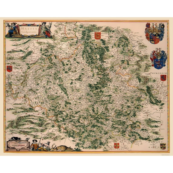 Historic Map - Hesse Kassel Region Germany - Blaeu 1662 - Vintage Wall Art