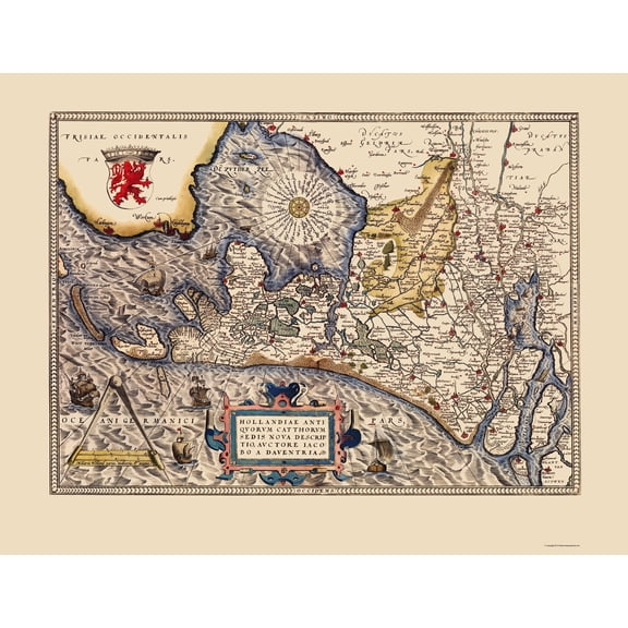 Historic Map - Holland Netherlands - Ortelius 1574 - 23 x 29.91 - Vintage Wall Art