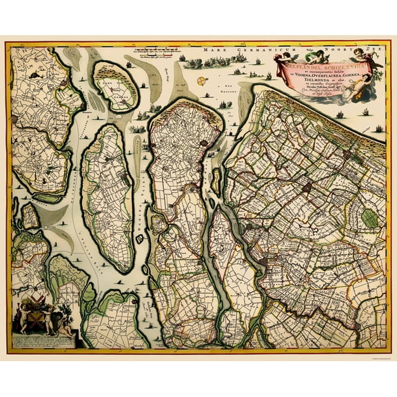 Historic Map - Holland South Netherlands - Visscher 1681 - 23 x 27.95 - Vintage Wall Art