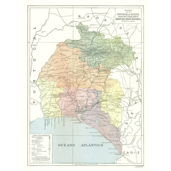 Historic Map - Huelva Spain - Pompido 1913 - 23 x 30.92 - Vintage Wall Art