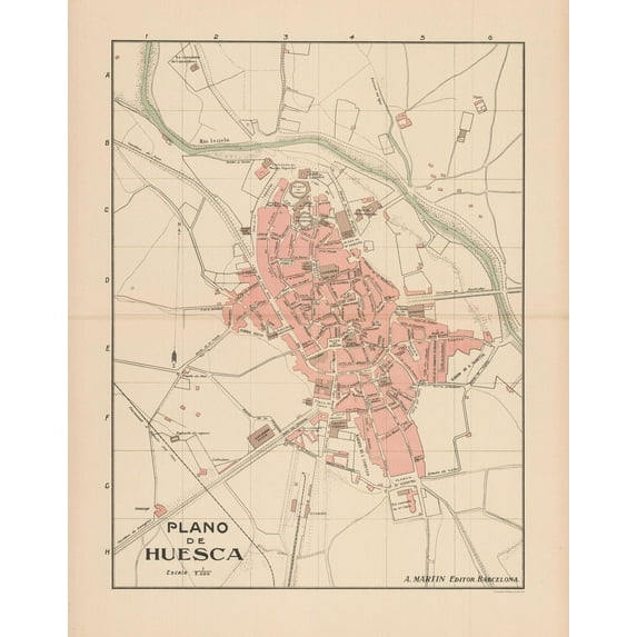 Historic Map - Huesca Spain - Martin 1911 - Vintage Wall Art