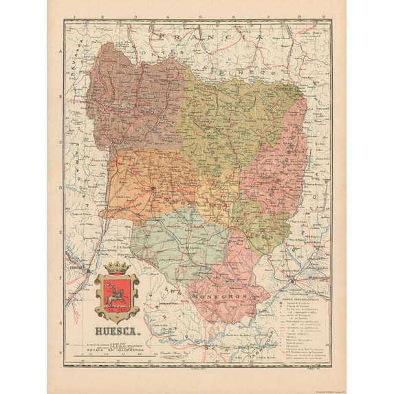 Historic Map - Huesca Spain - Martin 1911 - 23 x 30.17 - Vintage Wall Art