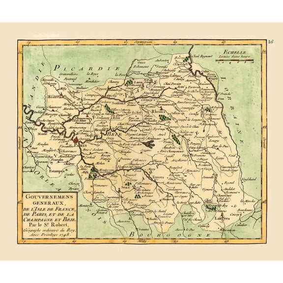 Historic Map - Ile-de-France Brie Champagne France - Robert 1748 - 27.32 x 23 - Vintage Wall Art