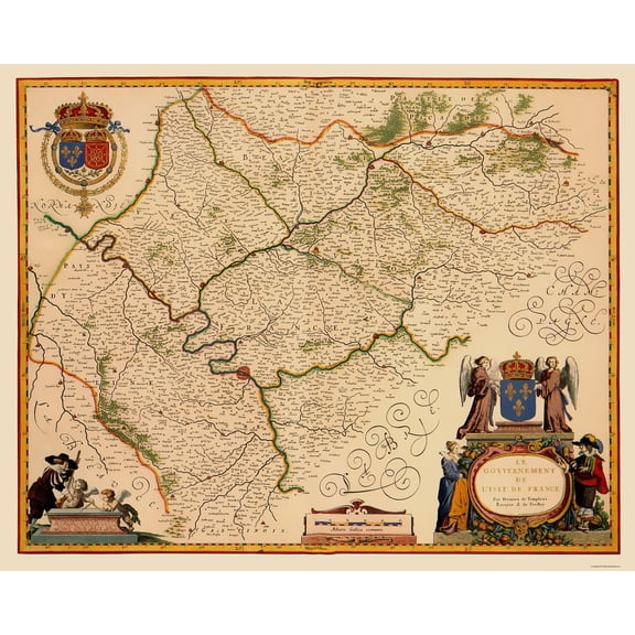Historic Map - Ile de France Region France - Blaeu 1635 - Vintage Wall Art