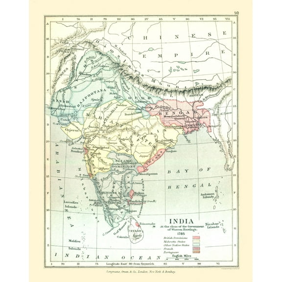 Historic Map - India 1785 - Gardiner 1902 - 23 x 28.97 - Vintage Wall Art