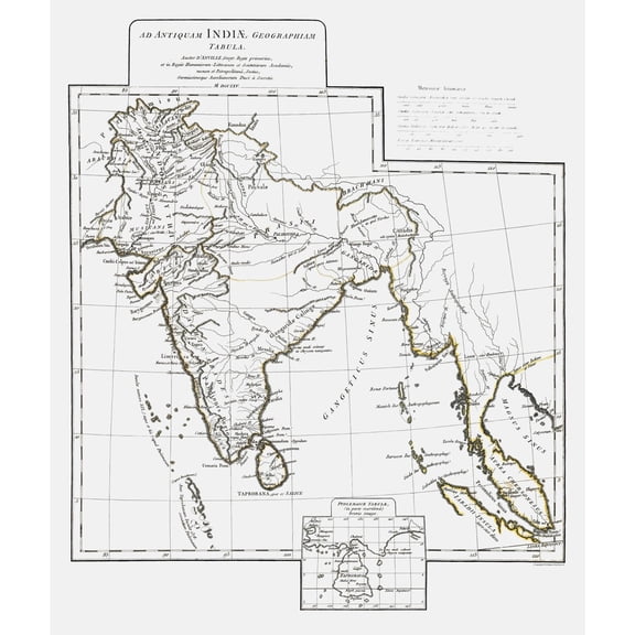 Historic Map - India Ancient - D'Anville 1799 - 23 x 27.30 - Vintage Wall Art