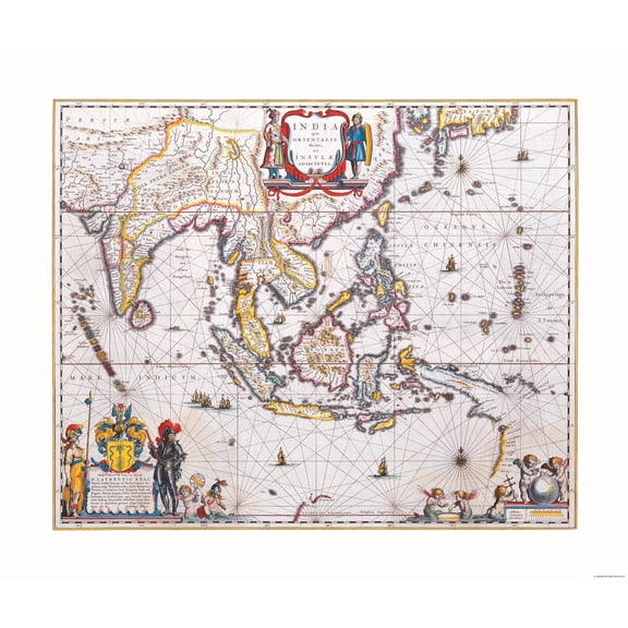 Historic Map - India - Blaeu 1665 - Vintage Wall Art