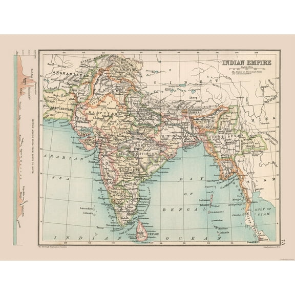 Historic Map - India Empire - Bartholomew 1892 - 29.97 x 23 - Vintage Wall Art