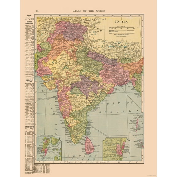 Historic Map - India - Hammond 1910 - 23 x 29.65 - Vintage Wall Art