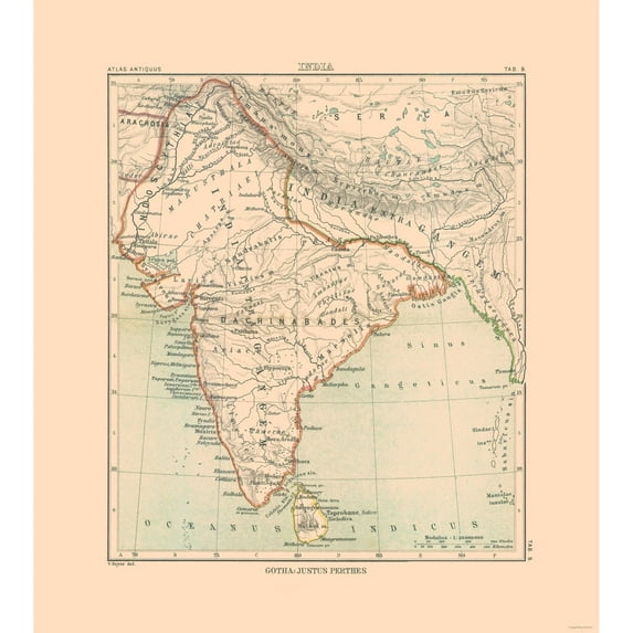 Historic Map - India - Perthes 1896 - Vintage Wall Art
