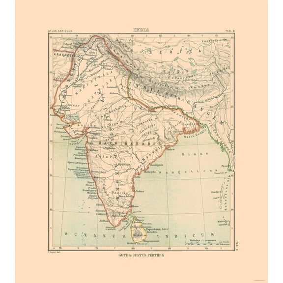 Historic Map - India - Perthes 1896 - 23 x 25.75 - Vintage Wall Art
