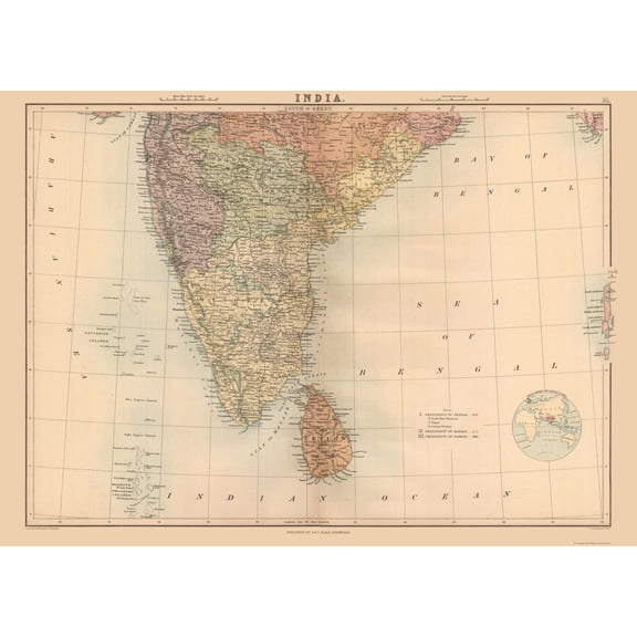 Historic Map - India Sri Lanka - Black 1867 - Vintage Wall Art
