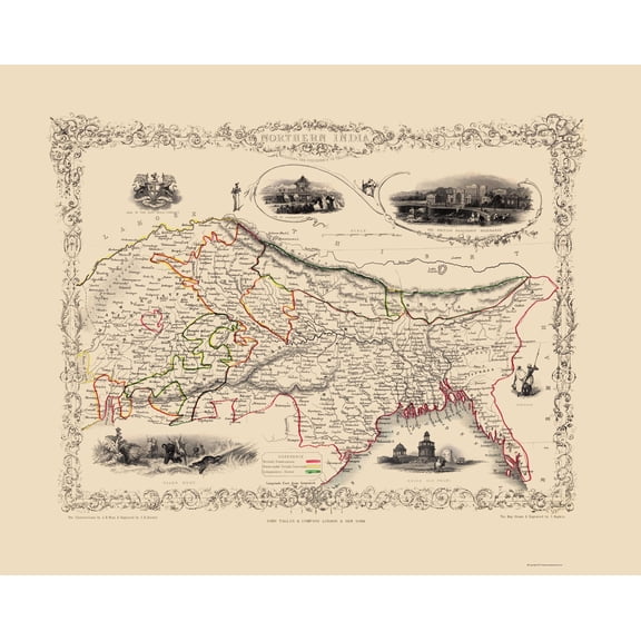 Historic Map - India - Tallis 1851 - Vintage Wall Art