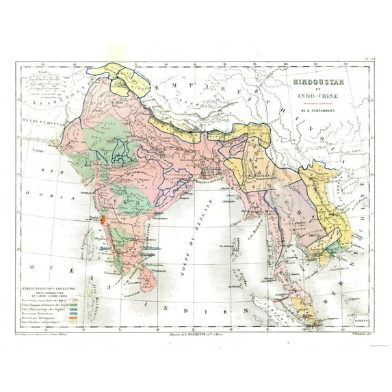 Historic Map - Indochina - Cortambert 1880 - Vintage Wall Art