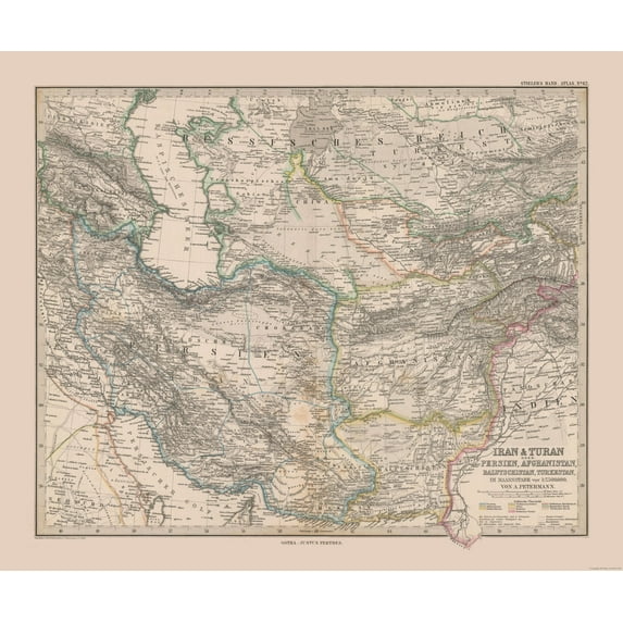 Historic Map - Iran Afghanistan Pakistan - Stieler 1885 - Vintage Wall Art