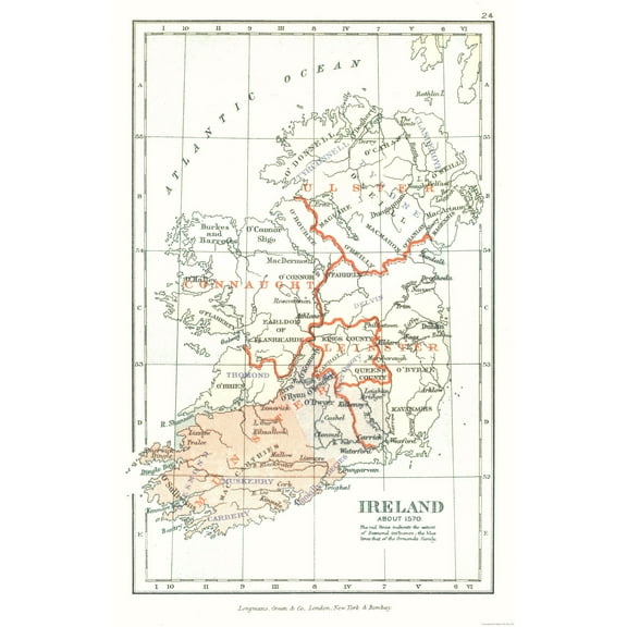 Historic Map - Ireland 1570 - Gardiner 1902 - 23 x 35.54 - Vintage Wall Art
