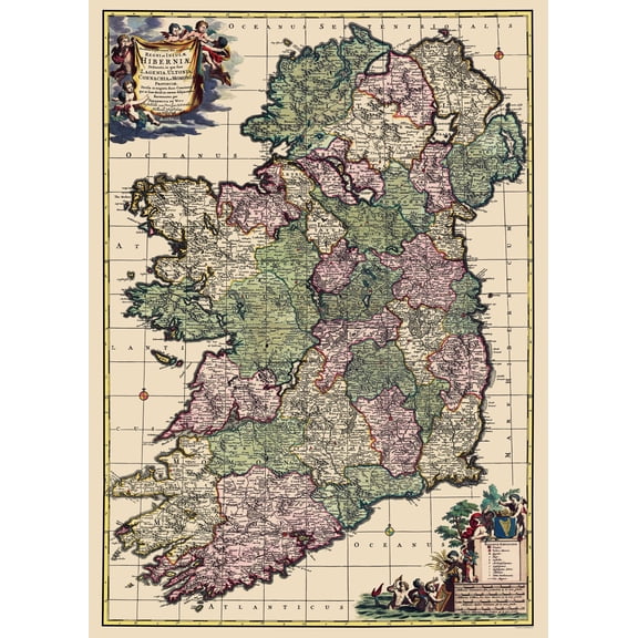 Historic Map - Ireland - Schenk 1710 - 23 x 31.86 - Vintage Wall Art
