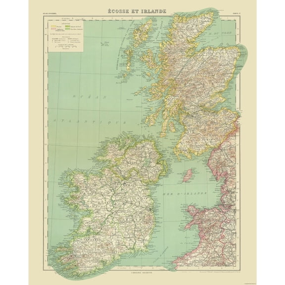 Historic Map - Ireland Scotland - Hachette 1930 - 23 x 28.74 - Vintage Wall Art