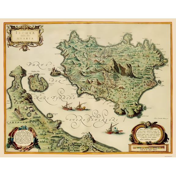Historic Map - Ischia Italy - Blaeu 1640 - 23 x 29.06 - Vintage Wall Art