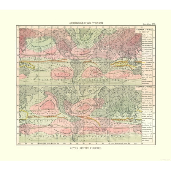 Historic Map - Isobar Winds - Perthes 1914 - Vintage Wall Art