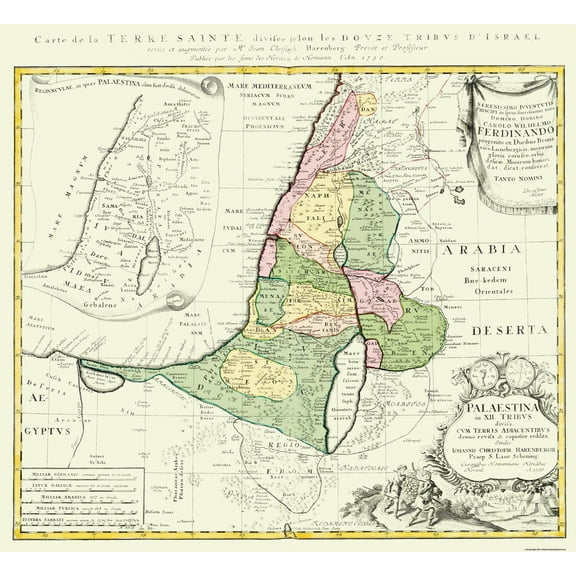 Historic Map - Israel Holy Land 12 Tribes - Homann 1750 - Vintage Wall Art