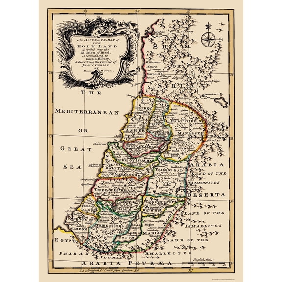 Historic Map - Israel Twelve Tribes - Bowen 1752 - Vintage Wall Art