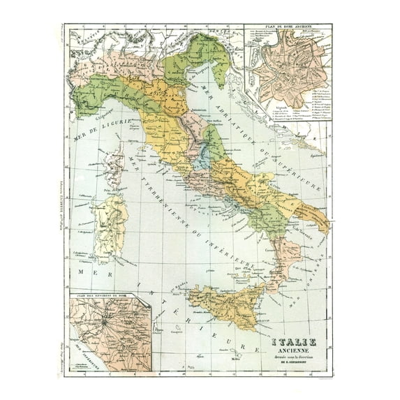 Historic Map - Italy Ancient - Cortambert 1880 - Vintage Wall Art