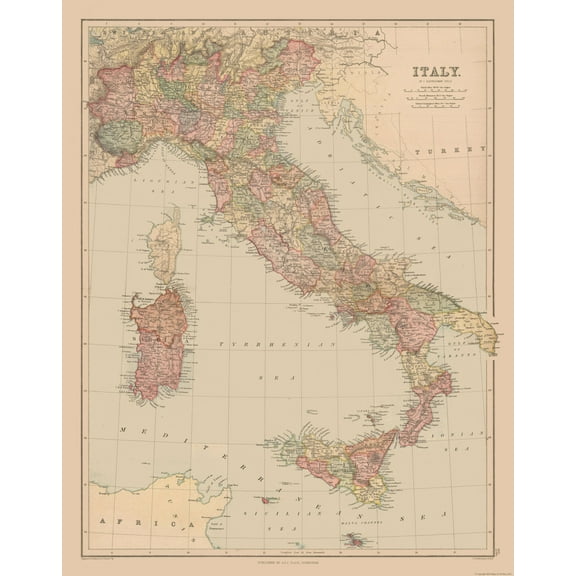 Historic Map - Italy - Black 1867 - 23 x 29.24 - Vintage Wall Art
