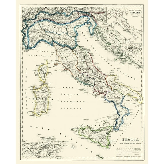 Historic Map - Italy - Kiepert 1903 - Vintage Wall Art