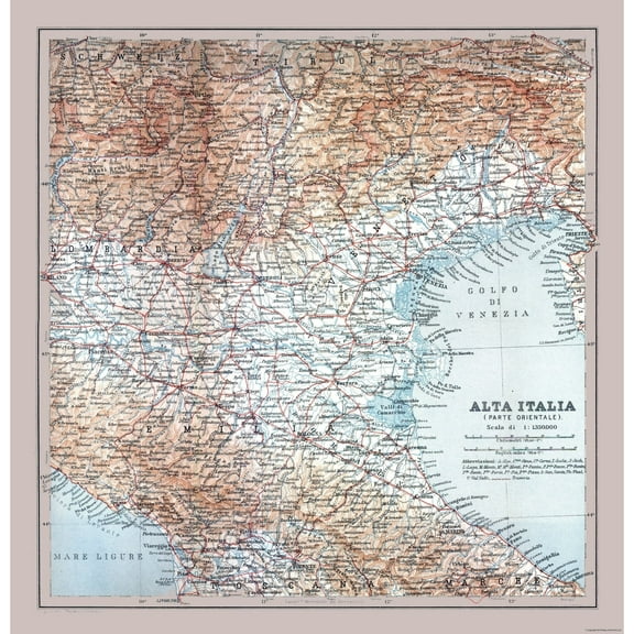 Historic Map - Italy Northeastern - Bertarelli 1914 - 23 x 23.77 - Vintage Wall Art