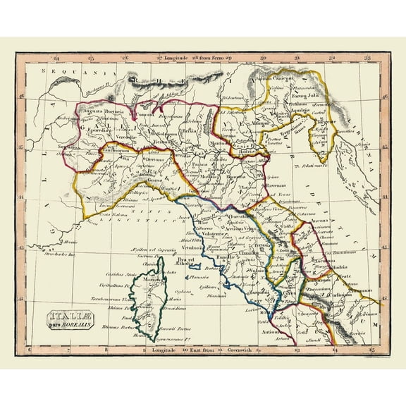 Historic Map - Italy Northern Ancient - Fenner 1830 - 28.09 x 23 - Vintage Wall Art