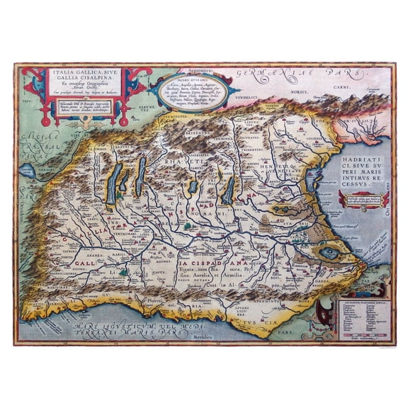 Historic Map - Italy Northern Ancient - Ortelius 1570 - 30.42 x 23 - Vintage Wall Art