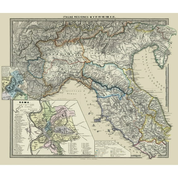 Historic Map - Italy Northern Regions - Spruner 1865 - 26.95 x 23 - Vintage Wall Art