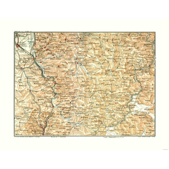 Historic Map - Italy Northwest - Bertarelli 1914 - Vintage Wall Art