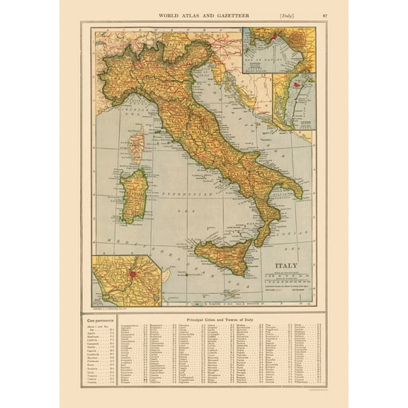 Historic Map - Italy - Reynold 1921 - 23 x 32.46 - Vintage Wall Art
