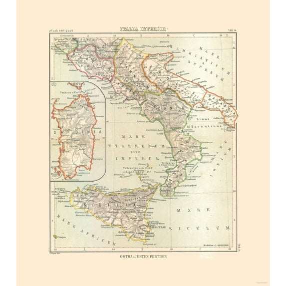 Historic Map - Italy South - Perthes 1896 - 23 x 25.95 - Vintage Wall Art