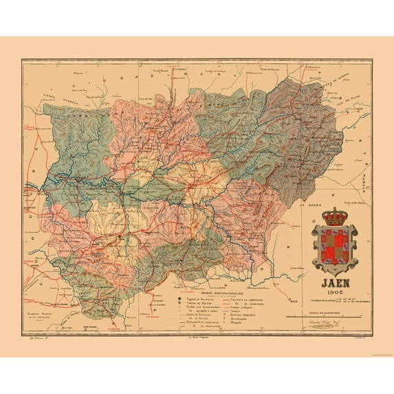 Historic Map - Jaen Spain - Martine 1904 - Vintage Wall Art