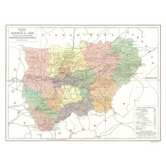 Historic Map - Jaen Spain - Pompido 1913 - 30.00 x 23 - Vintage Wall Art