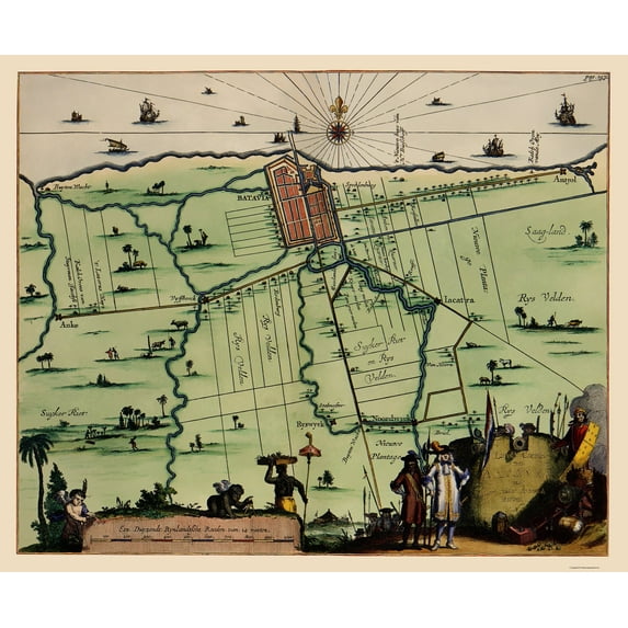 Historic Map - Jakarta Indonesia - Nieuhoff 1682 - Vintage Wall Art