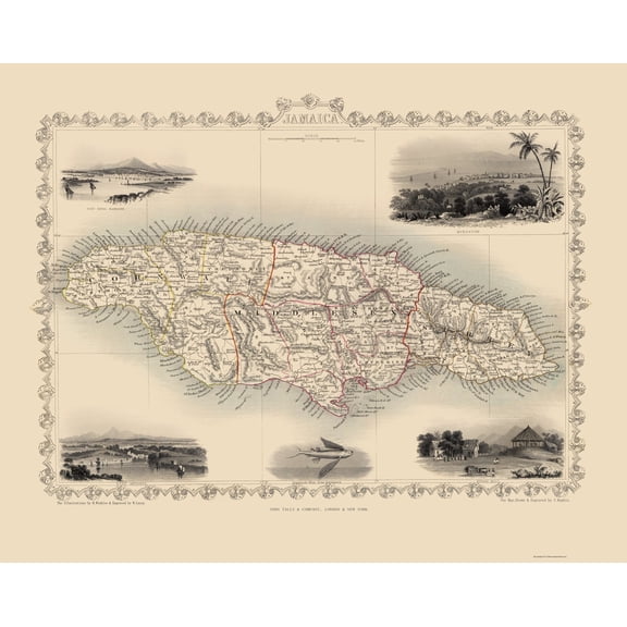 Historic Map - Jamaica - Tallis 1851 - 23 x 28.83 - Vintage Wall Art