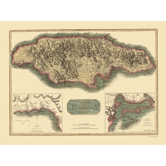 Historic Map - Jamaica - Thomson 1821 - 23 x 30.77 - Vintage Wall Art