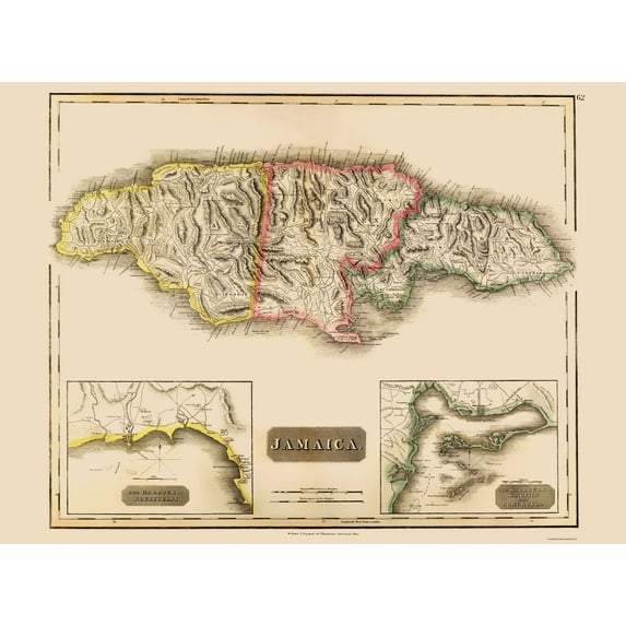 Historic Map - Jamaica - Thomson 1821 - Vintage Wall Art