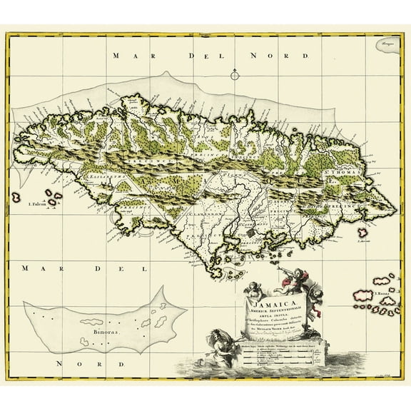 Historic Map - Jamaica - Visser 1680 - 26.13 x 23 - Vintage Wall Art