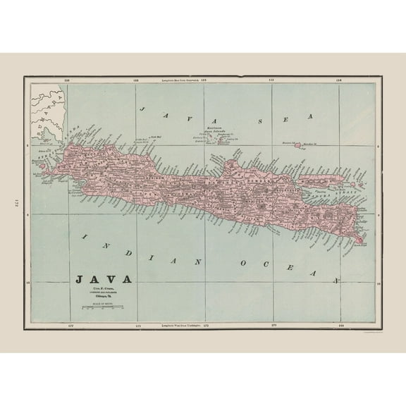 Historic Map - Java Indonesia Asia - Cram 1892 - 31.11 x 23 - Vintage Wall Art